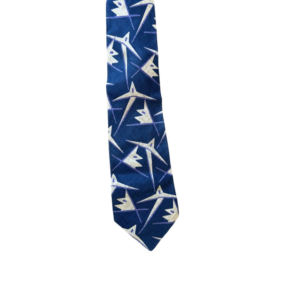 Vintage Giorgio Armani 100% Lino Flax‎ Linen Geometric Tie